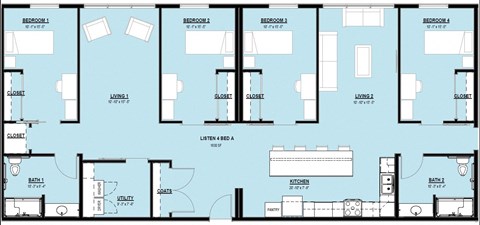 Floor plan for 4 beds, 2 baths, 1830 sqft